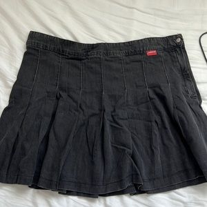 Plus Size Black Pleated Denim Tennis Skirt